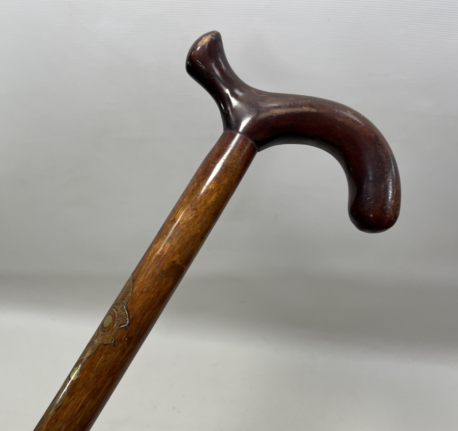 OSMANLI DÖNEMİ AHŞAP ÜZERİ İŞLEMELİ AFYON İŞİ BASTON