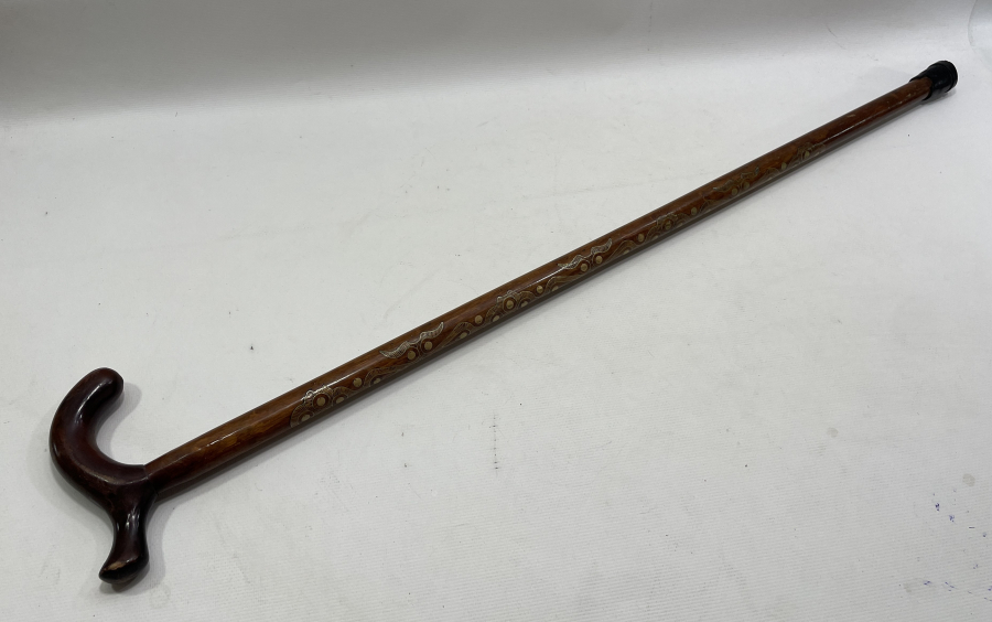 OSMANLI DÖNEMİ AHŞAP ÜZERİ İŞLEMELİ AFYON İŞİ BASTON