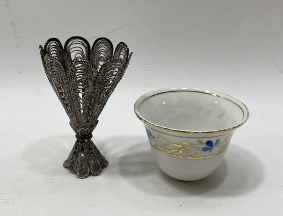 OSMANLI DÖNEMİ TELKARİ İŞÇİLİKLİ GÜMÜŞ FİNCAN VE ZARFI