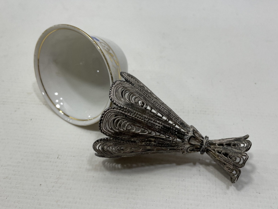 OSMANLI DÖNEMİ TELKARİ İŞÇİLİKLİ GÜMÜŞ FİNCAN VE ZARFI