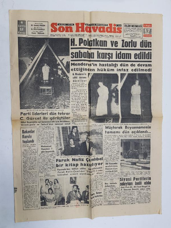 17 EYLÜL 1961 TARİHLİ MENDERES'İN İDAMI KONULU GAZETE
