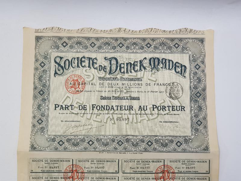 OSMANLI DÖNEMİ DENEK MADEN HİSSE SENEDİ