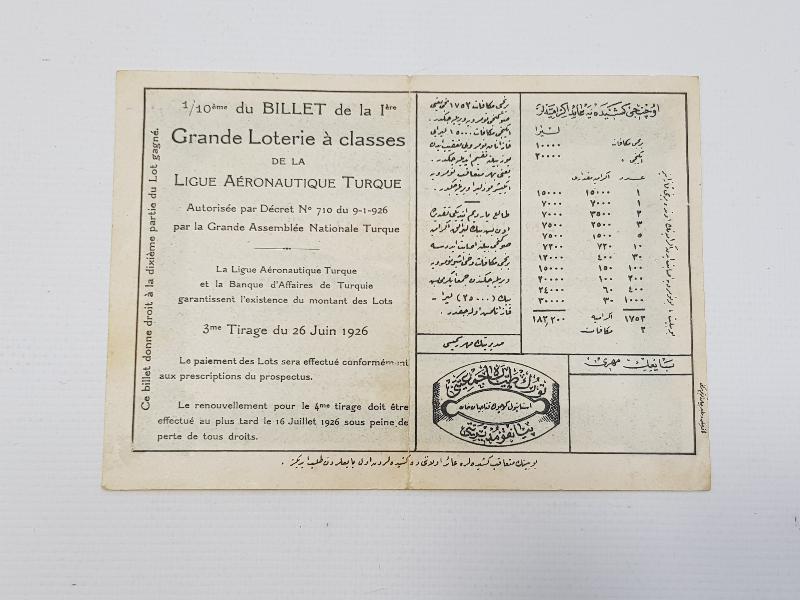 TÜRKİYE CUMHURİYETİ'NİN İLK PİYANGO BİLETİ