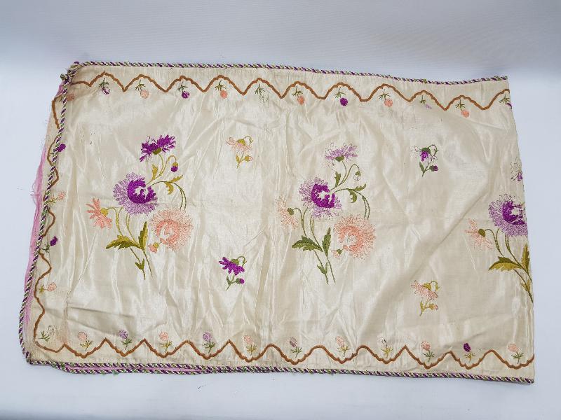 OSMANLI DÖNEMİ RUM İŞİ BÜYÜK BOY İPEK ATLAS YASTIK YÜZÜ