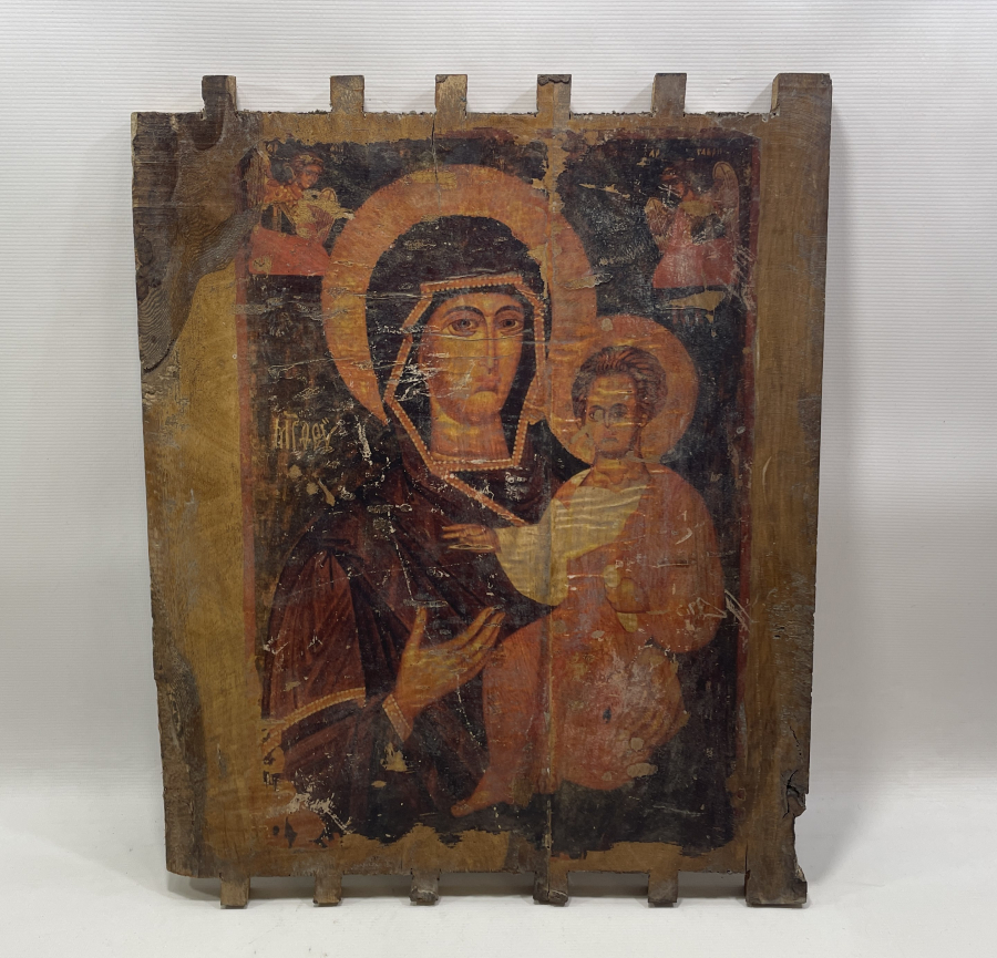 ÜZERİNDE HZ MERYEM VE HZ İSA GÖRSELİ BULUNAN RUM İŞİ ANTİKA DOLAP KAPAĞI