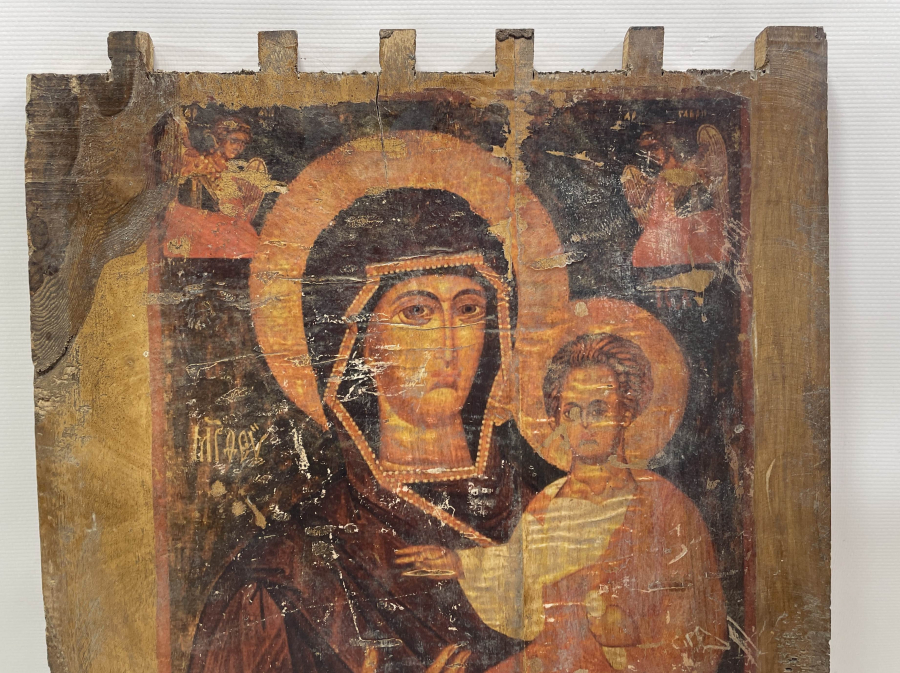 ÜZERİNDE HZ MERYEM VE HZ İSA GÖRSELİ BULUNAN RUM İŞİ ANTİKA DOLAP KAPAĞI