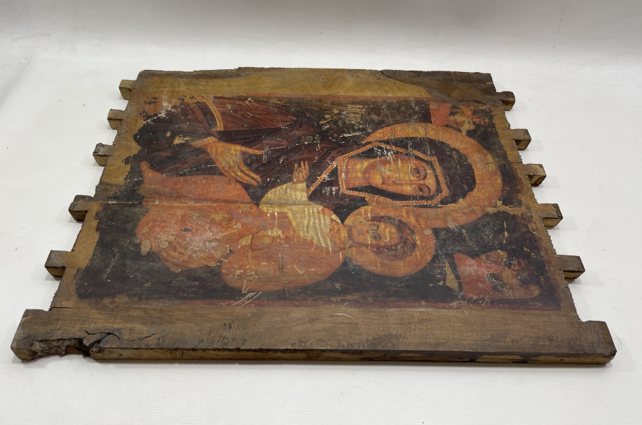 ÜZERİNDE HZ MERYEM VE HZ İSA GÖRSELİ BULUNAN RUM İŞİ ANTİKA DOLAP KAPAĞI