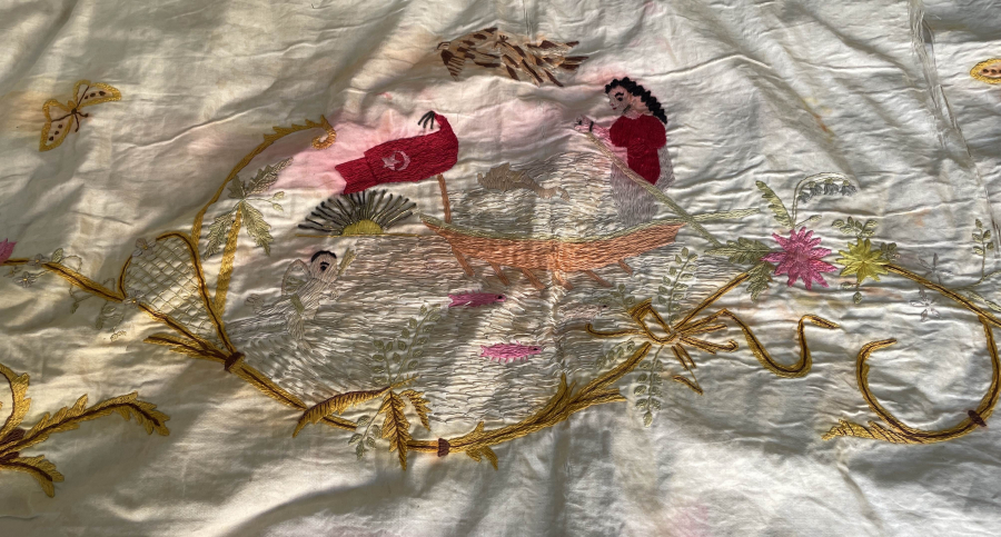 OSMANLI DÖNEMİ LEVANTEN İŞİ NADİR İPEK PANO