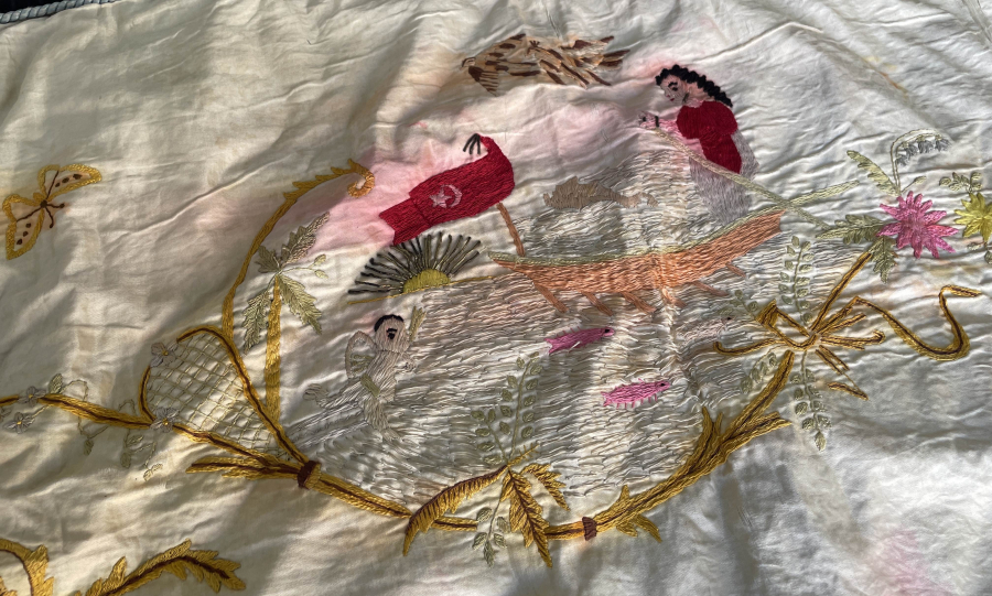 OSMANLI DÖNEMİ LEVANTEN İŞİ NADİR İPEK PANO