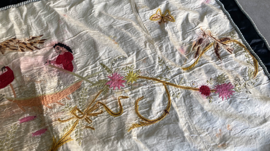 OSMANLI DÖNEMİ LEVANTEN İŞİ NADİR İPEK PANO