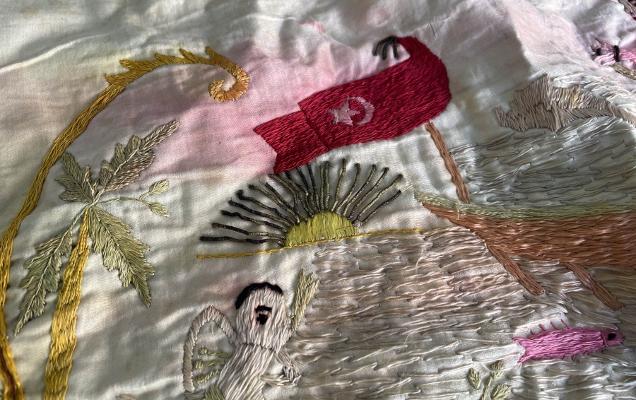 OSMANLI DÖNEMİ LEVANTEN İŞİ NADİR İPEK PANO