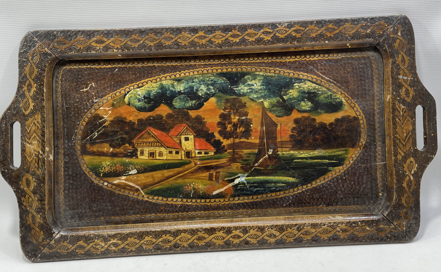 AHŞAP ÜZERİ EL BOYAMA OSMANLI DÖNEMİ TEPSİ