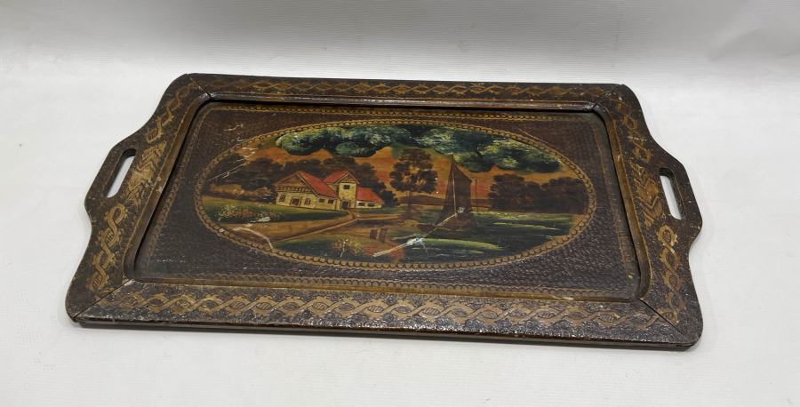 AHŞAP ÜZERİ EL BOYAMA OSMANLI DÖNEMİ TEPSİ