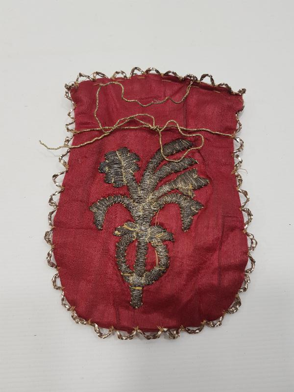 OSMANLI DÖNEMİ SIRMA İŞLEMELİ İPEK ELMASİYE PARA KESESİ