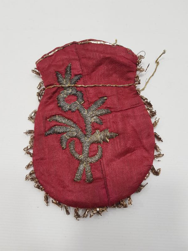 OSMANLI SIRMA İŞLEMELİ İPEK ELMASİYE PARA KESESİ