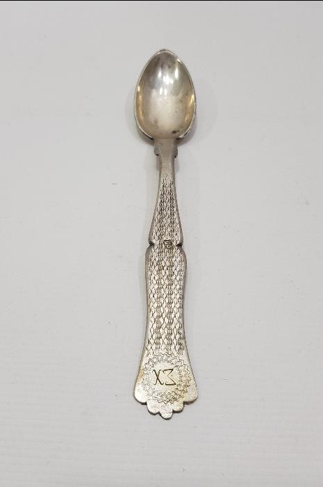 OSMANLI DÖNEMİ İZMİR İŞİ RUMCA İNİSİYALLİ GÜMÜŞ TATLI KAŞIĞI