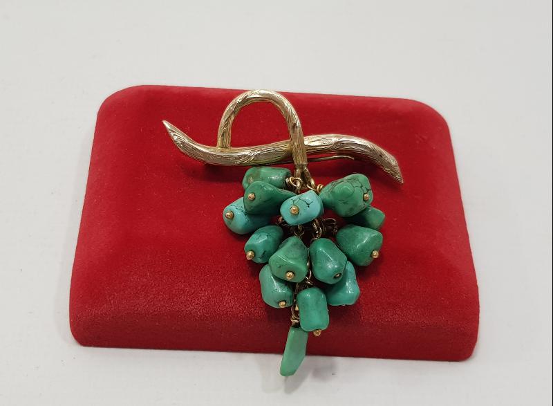 TURKUAZ TAŞLARLA SÜSLÜ ALTIN BROŞ 