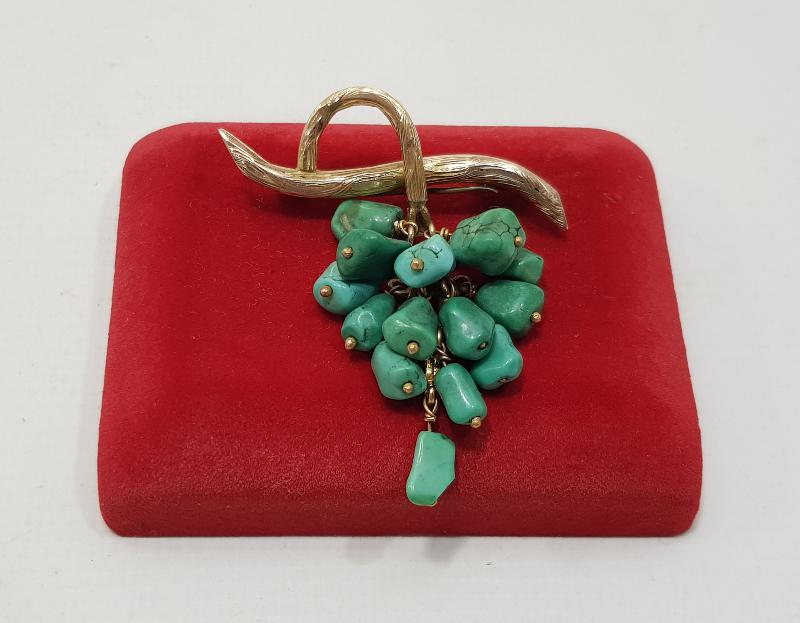 TURKUAZ TAŞLARLA SÜSLÜ ALTIN BROŞ 