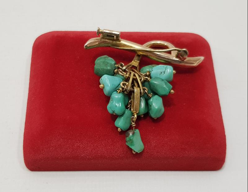 TURKUAZ TAŞLARLA SÜSLÜ ALTIN BROŞ 