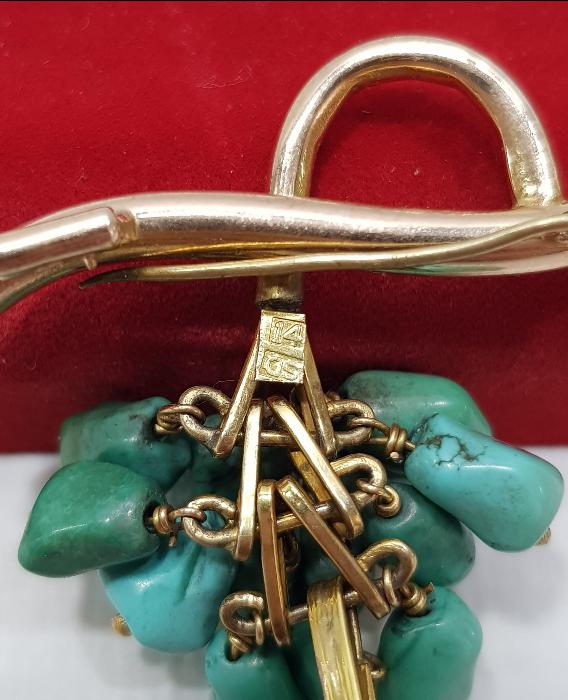 TURKUAZ TAŞLARLA SÜSLÜ ALTIN BROŞ 