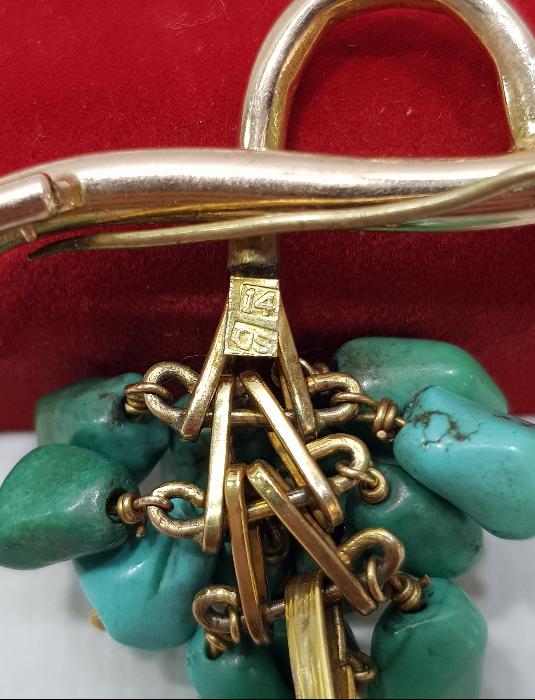 TURKUAZ TAŞLARLA SÜSLÜ ALTIN BROŞ 