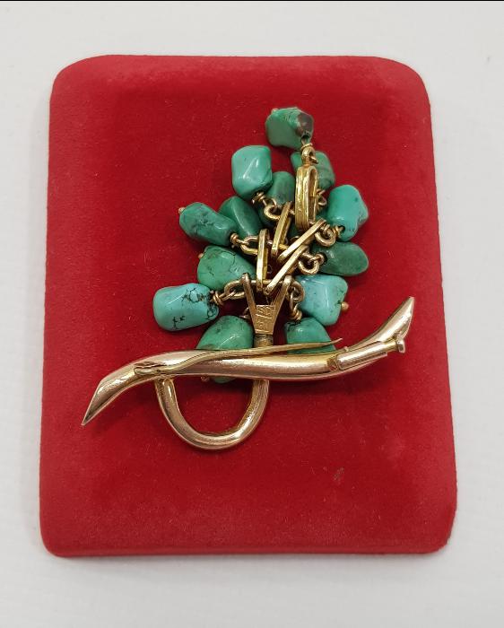 TURKUAZ TAŞLARLA SÜSLÜ ALTIN BROŞ 