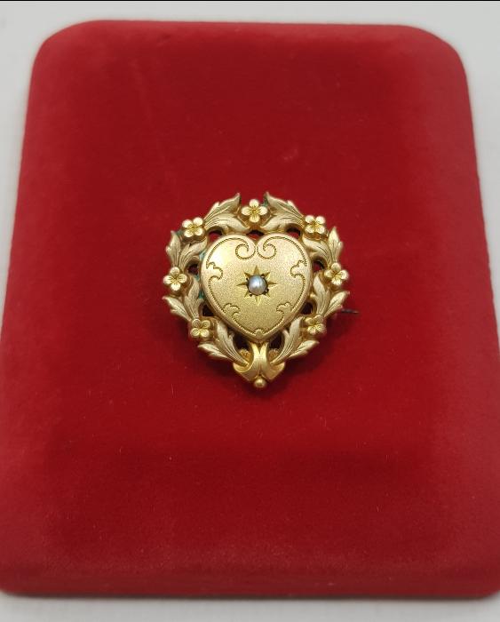 1900'LERDEN ART NOUVEAU KALP FORMLU ALTIN KAPLAMA BROŞ