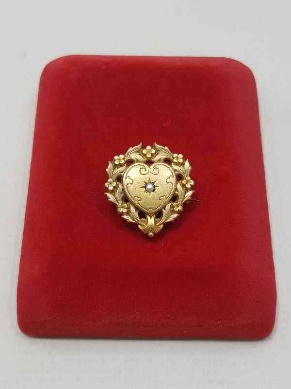 1900'LERDEN ART NOUVEAU KALP FORMLU ALTIN KAPLAMA BROŞ