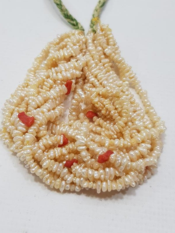 MERCAN TAŞLI ANTİKA KUM İNCİ GERDANLIK 