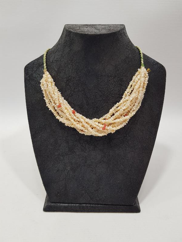 MERCAN TAŞLI ANTİKA KUM İNCİ GERDANLIK 