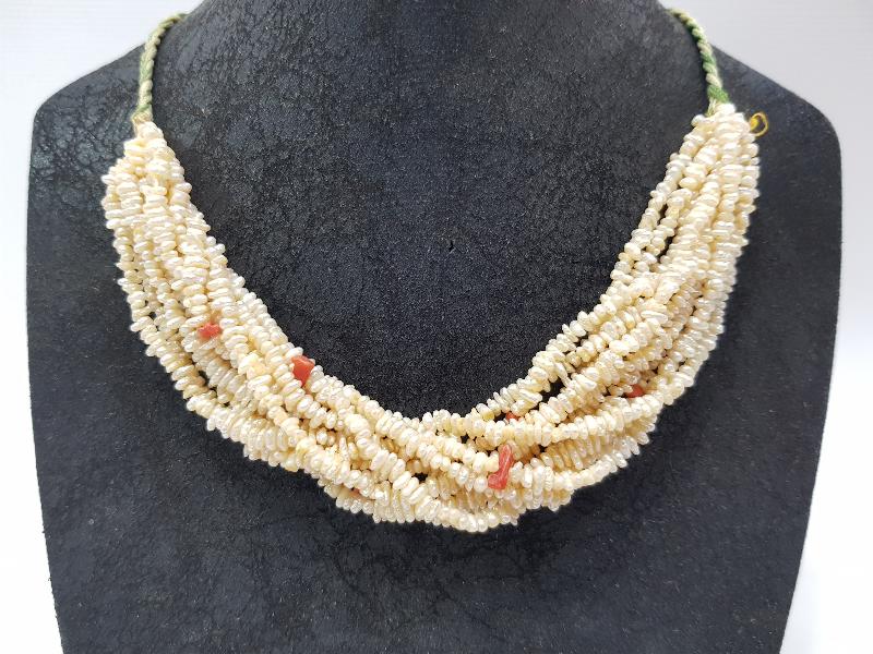 MERCAN TAŞLI ANTİKA KUM İNCİ GERDANLIK 