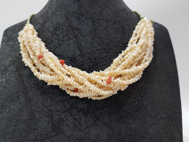 MERCAN TAŞLI ANTİKA KUM İNCİ GERDANLIK 