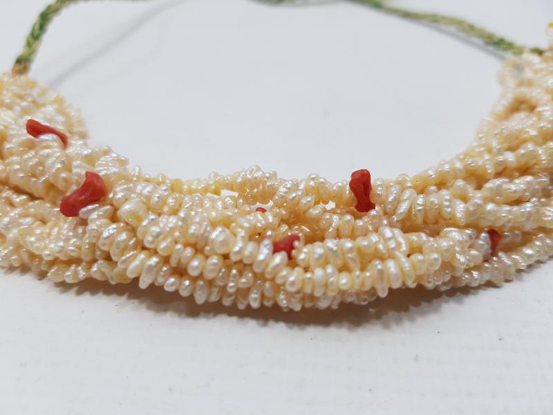 MERCAN TAŞLI ANTİKA KUM İNCİ GERDANLIK 