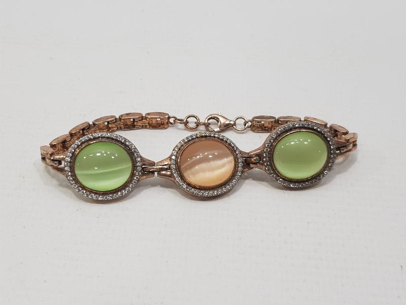 RENKLİ TAŞLARLA SÜSLÜ ROZE GÜMÜŞ BİLEKLİK