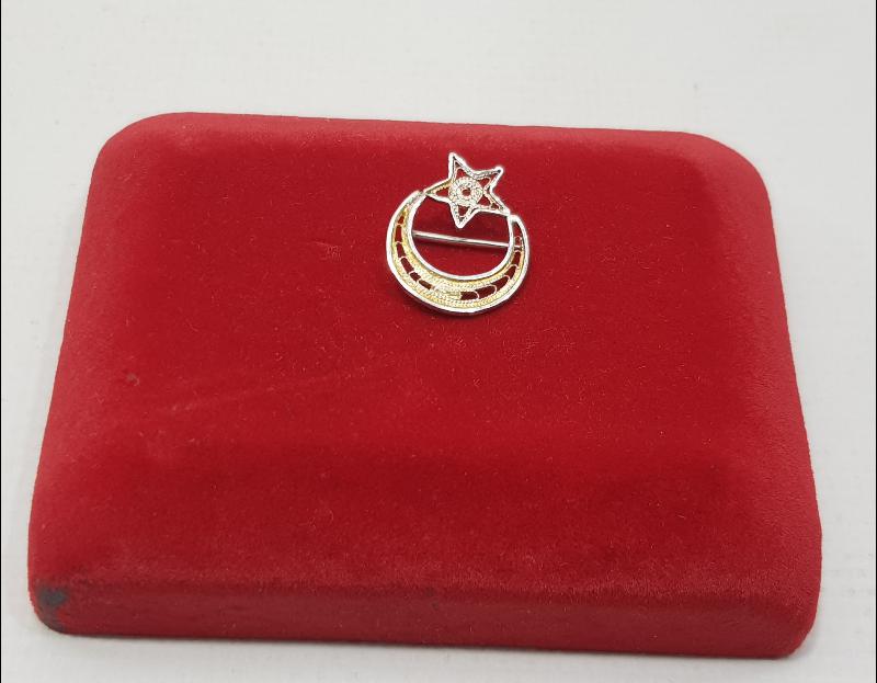 TELKARİ GÜMÜŞ AY YILDIZ BROŞ