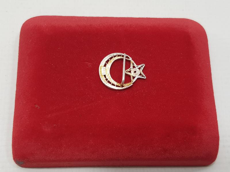 TELKARİ GÜMÜŞ AY YILDIZ BROŞ