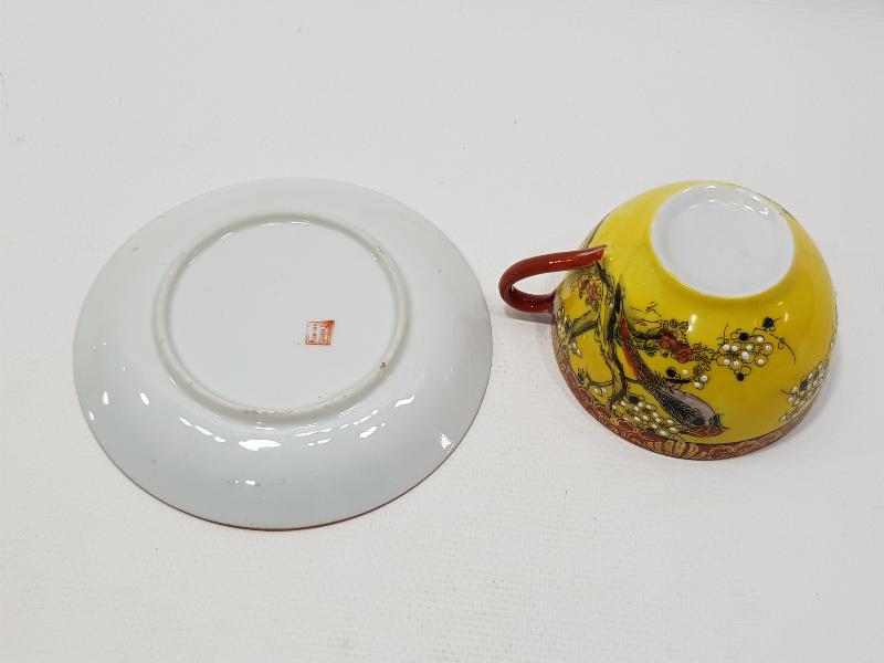 ANTİKA JAPON YAPIMI MİNELİ PORSELEN ÇAY FİNCANI