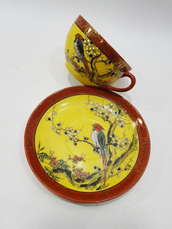 ANTİKA JAPON YAPIMI MİNELİ PORSELEN ÇAY FİNCANI