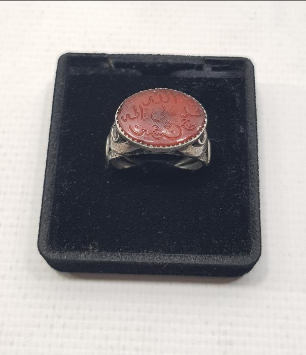 EHLİBEYT YAZILI AKİK TAŞLI GÜMÜŞ YÜZÜK