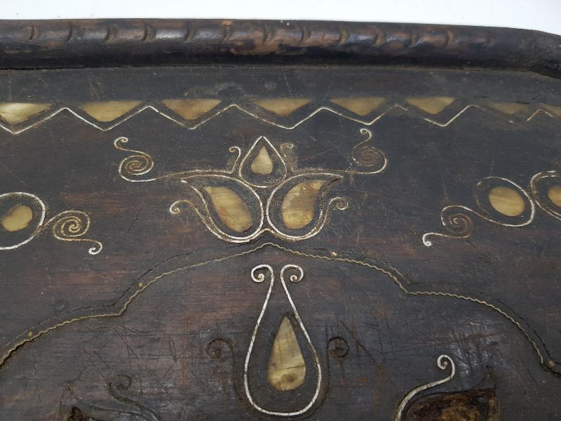 OSMANLI DÖNEMİ AFYON İŞİ GÜMÜŞ VE SEDEF KAKMA AHŞAP GELİN TEPSİSİ