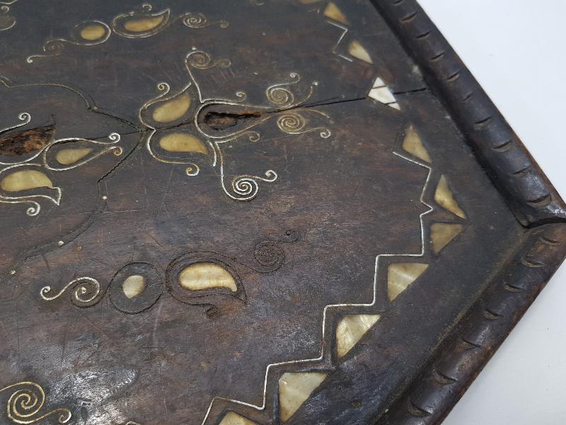 OSMANLI DÖNEMİ AFYON İŞİ GÜMÜŞ VE SEDEF KAKMA AHŞAP GELİN TEPSİSİ