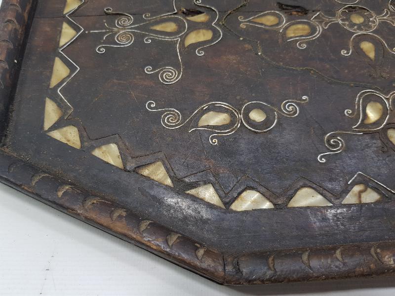 OSMANLI DÖNEMİ AFYON İŞİ GÜMÜŞ VE SEDEF KAKMA AHŞAP GELİN TEPSİSİ