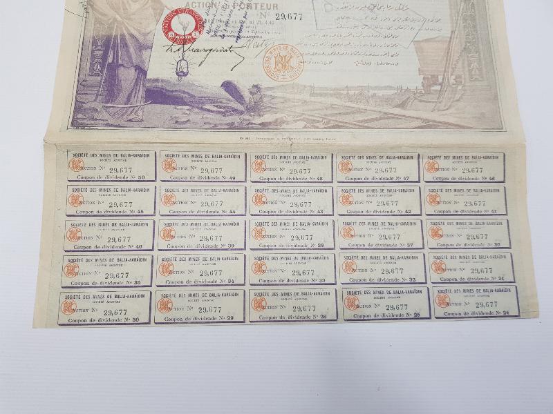 OSMANLI DÖNEMİ BALIKESİR BALYA KARAAYDIN MADENLERİ HİSSE SENEDİ