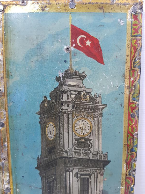 OSMANLI DÖNEMİ DOLMABAHÇE SAAT KULESİ RESİMLİ TENEKE PANO