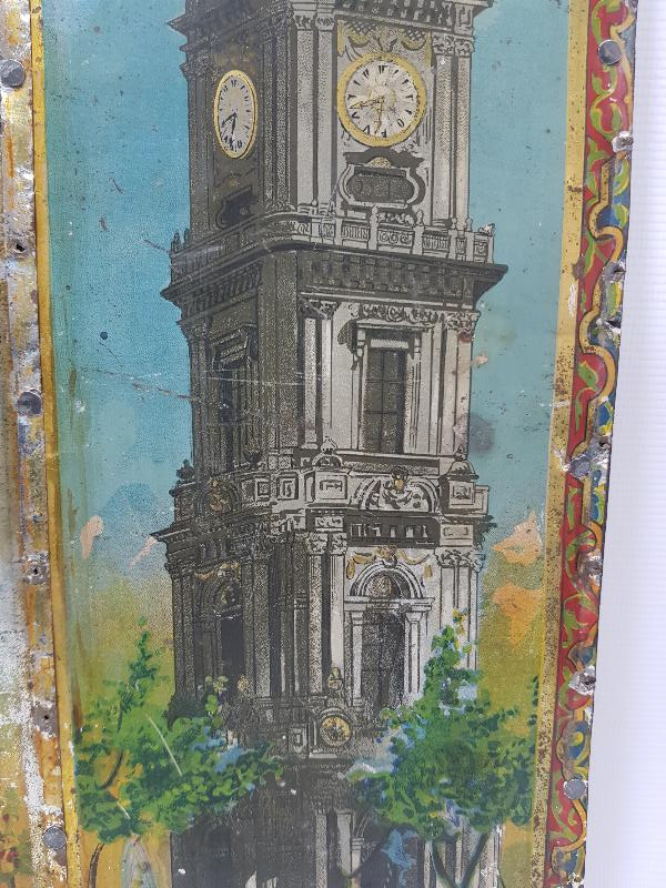 OSMANLI DÖNEMİ DOLMABAHÇE SAAT KULESİ RESİMLİ TENEKE PANO