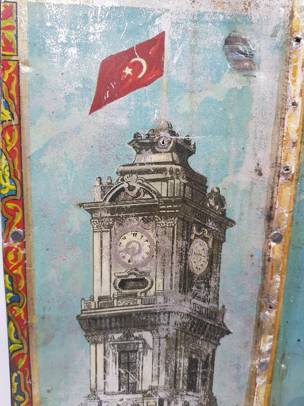 OSMANLI DÖNEMİ DOLMABAHÇE SAAT KULESİ RESİMLİ TENEKE PANO