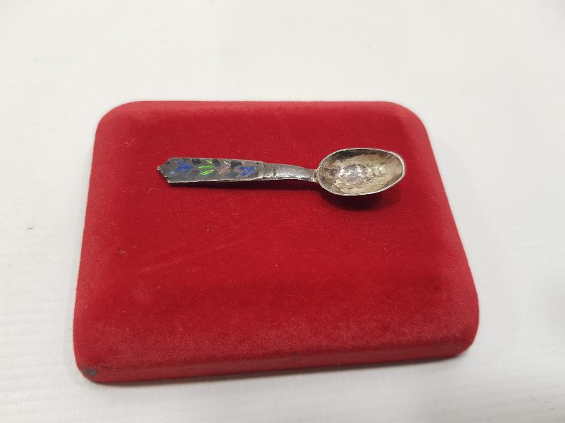 ANTİKA RUS YAPIMI MİNELİ GÜMÜŞ HAVYAR KAŞIĞI