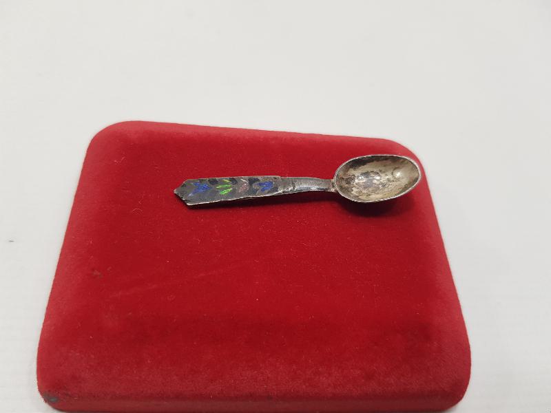 ANTİKA RUS YAPIMI MİNELİ GÜMÜŞ HAVYAR KAŞIĞI