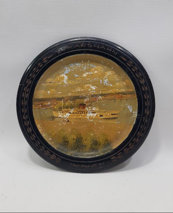 1900'LERDEN AHŞAP ÜZERİ ALMAN GEMİ RESMİ 