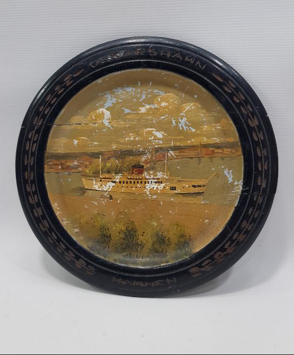 1900'LERDEN AHŞAP ÜZERİ ALMAN GEMİ RESMİ 